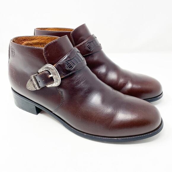 Ariat Brown Leather Ankle Booties Women's Size 10 Pull On Adjustable Straps EUC - Picture 1 of 11